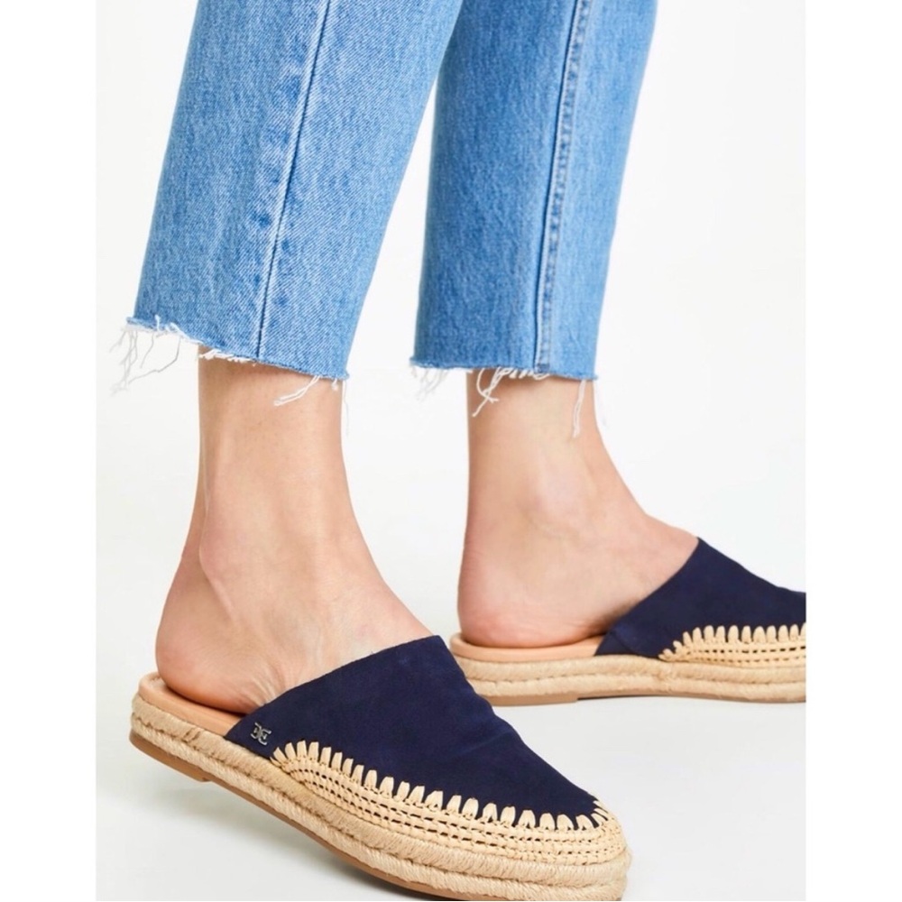 Sam Edelman “Austin” Navy Blue Suede Espadrille Mules Slides Shoes 7.5